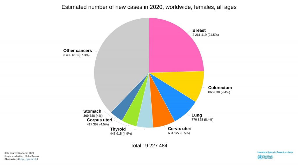 gráfico de câncer mais comum entre mulheres, 2020